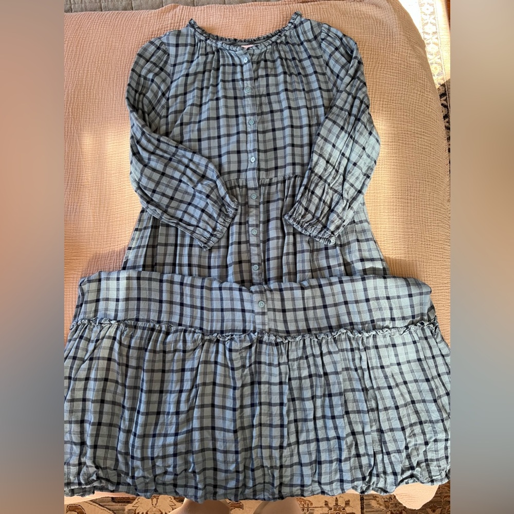 Isabel Maternity Size Large Blue Prairie Style Dress with Pockets. GUC